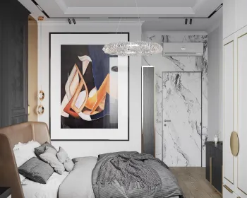 Интерьер спальни с картинами над камином в современном стиле смотреть на Basicdecor