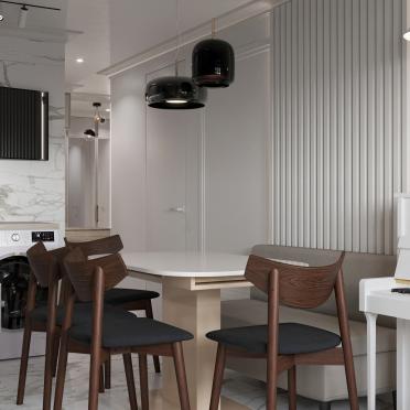 Интерьер кухни cветильниками над столом  смотреть на Basicdecor