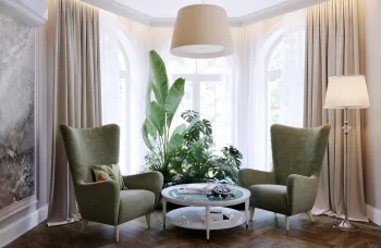 Интерьер гостиной c эркером и три окна  смотреть на Basicdecor