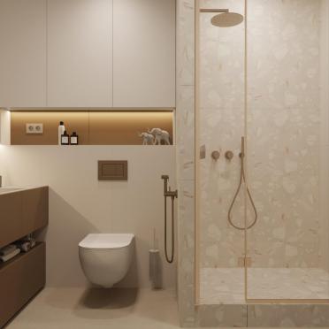 Интерьер ванной с душевой из плитки и нишей из плитки  смотреть на Basicdecor