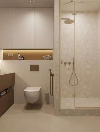 Интерьер ванной с душевой из плитки и нишей из плитки  смотреть на Basicdecor
