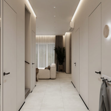 Интерьер с проходной, световыми линиями и с подсветкой  смотреть на Basicdecor