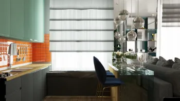 Интерьер кухни с жалюзи в неоклассике смотреть на Basicdecor