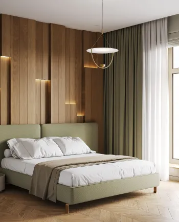 Интерьер спальни cветильниками над кроватью  смотреть на Basicdecor