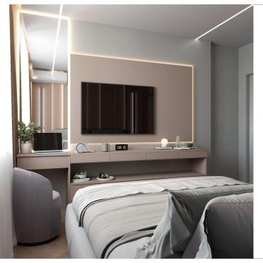 Интерьер спальни с нишей с подсветкой и с подсветкой  смотреть на Basicdecor