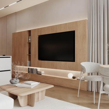 Интерьер гостиной с телевизором на стене  смотреть на Basicdecor