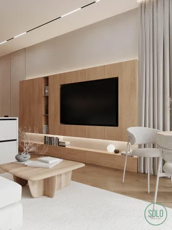 Интерьер гостиной с телевизором на стене  смотреть на Basicdecor