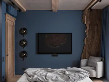 Интерьер спальни с телевизором на стене  смотреть на Basicdecor