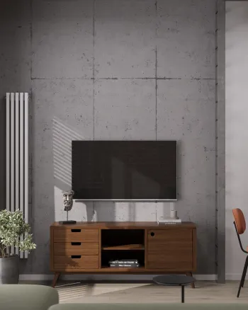 Интерьер с телевизором на рейках и телевизором на стене  смотреть на Basicdecor