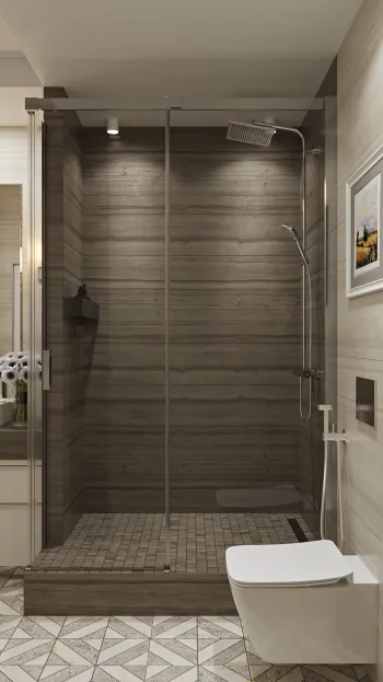 Интерьер ванной с душевой из плитки  смотреть на Basicdecor