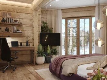Интерьер спальни с в деревянном доме  смотреть на Basicdecor