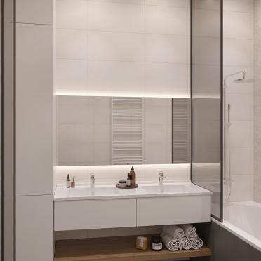 Интерьер ванной с зеркалом на двери  смотреть на Basicdecor