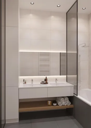 Интерьер ванной с зеркалом на двери  смотреть на Basicdecor