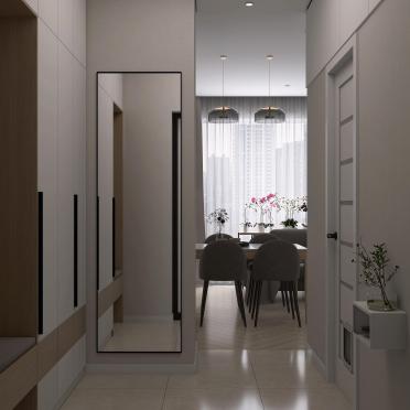 Интерьер коридора с проходной и зеркалом на двери  смотреть на Basicdecor