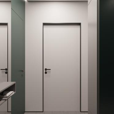 Интерьер прихожей с две двери и зеркалом на двери  смотреть на Basicdecor