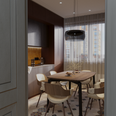 Интерьер кухни cветильниками над столом  смотреть на Basicdecor