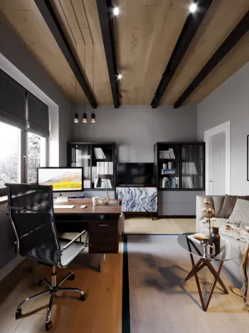 Интерьер кабинета c рабочим местом в современном стиле смотреть на Basicdecor