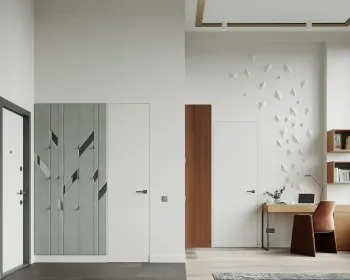 Интерьер прихожей c рабочим местом и зеркалом на двери  смотреть на Basicdecor