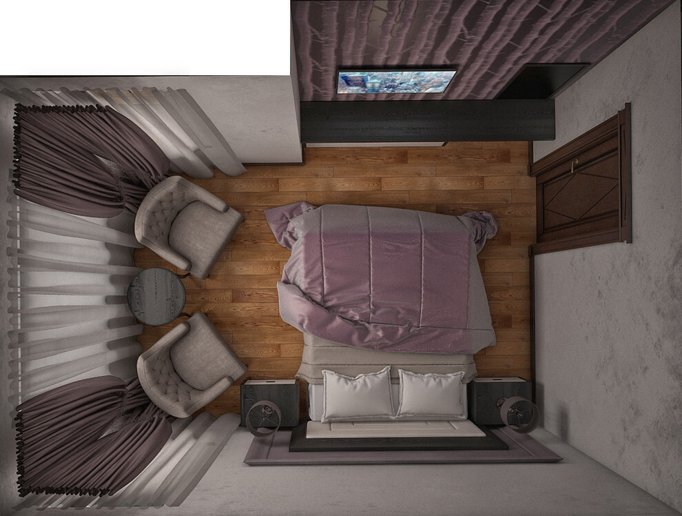 Интерьер спальни c подсветкой в современном стиле и в стиле лофт