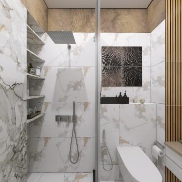 Интерьер ванной с душевой из плитки  смотреть на Basicdecor