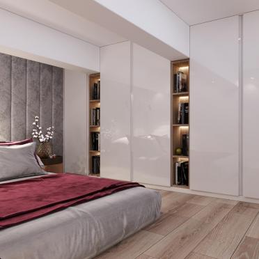 Интерьер спальни с шкафом над кроватью и шкафом у кровати  смотреть на Basicdecor