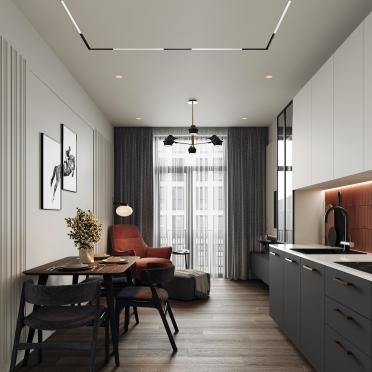 Интерьер кухни cветовыми линиями и с подсветкой  смотреть на Basicdecor