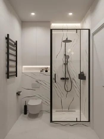 Интерьер ванной с душевой из плитки  смотреть на Basicdecor