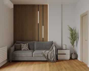 Интерьер с зонированием рейками  смотреть на Basicdecor