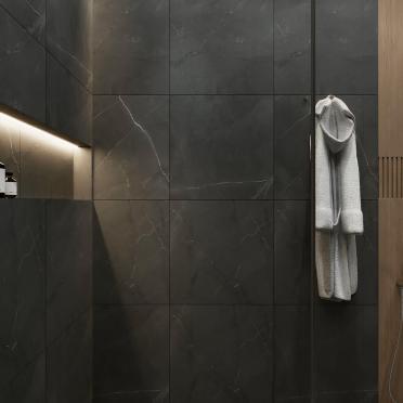 Интерьер ванной с душевой из плитки  смотреть на Basicdecor