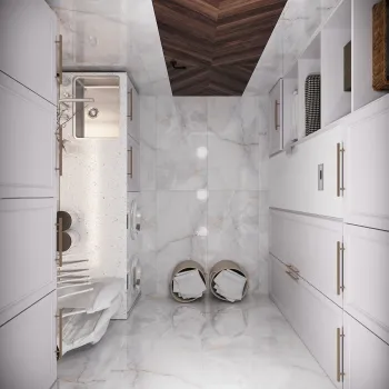 Интерьер ванной с душевой из плитки в неоклассике смотреть на Basicdecor