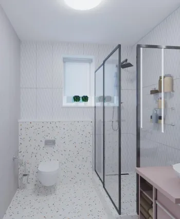 Интерьер ванной с душевой из плитки  смотреть на Basicdecor