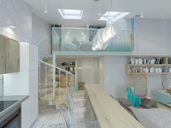 Интерьер c антресолью в современном стиле смотреть на Basicdecor