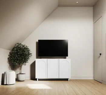Интерьер гостиной с телевизором на стене  смотреть на Basicdecor