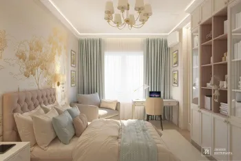 Интерьер спальни c рабочим местом в неоклассике смотреть на Basicdecor