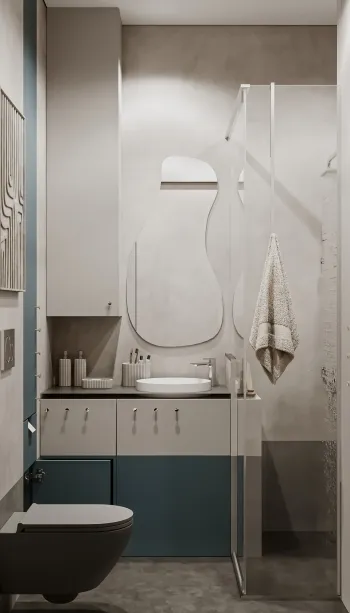 Интерьер ванной с зеркалом на двери  смотреть на Basicdecor