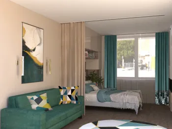 Интерьер детской с зонированием шторами  смотреть на Basicdecor