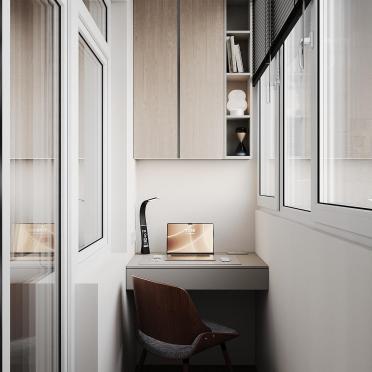 Интерьер с балконом, панорамными окнами и столом у окна  смотреть на Basicdecor