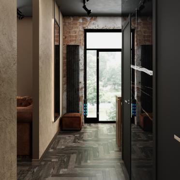 Интерьер с проходной в стиле лофт и гоблинкоре смотреть на Basicdecor