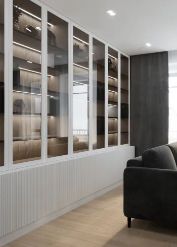 Интерьер гостиной с библиотекой в современном стиле смотреть на Basicdecor