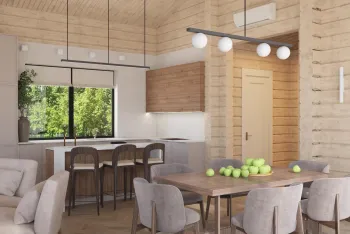 Интерьер столовой cветильниками над столом  смотреть на Basicdecor