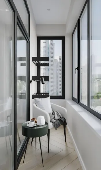 Интерьер балкона с окном, балконом и панорамными окнами  смотреть на Basicdecor