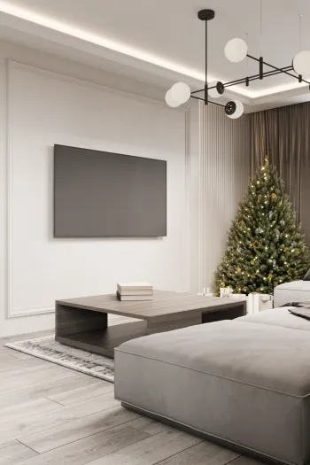 Интерьер спальни с телевизором на стене  смотреть на Basicdecor