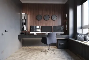 Интерьер кабинета c рабочим местом в неоклассике смотреть на Basicdecor