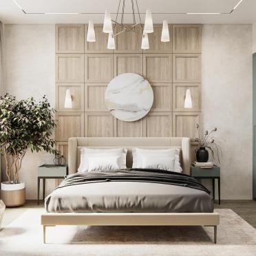 Интерьер спальни cветильниками над кроватью  смотреть на Basicdecor