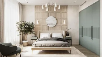 Интерьер спальни cветильниками над кроватью  смотреть на Basicdecor