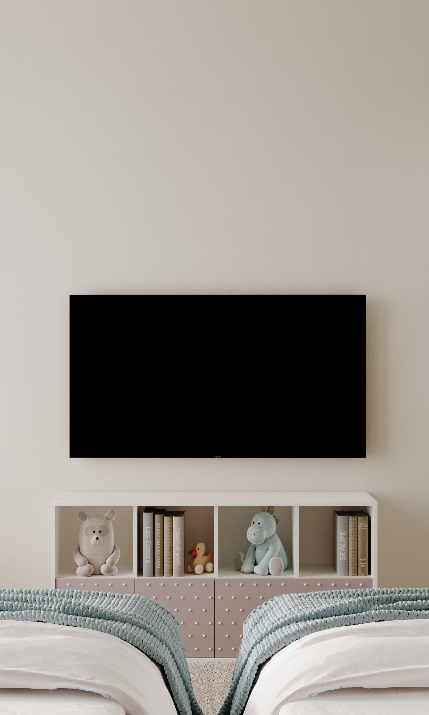 Интерьер cтеной с телевизором и телевизором на стене