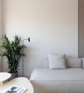 Интерьер гостиной с телевизором на рейках  смотреть на Basicdecor