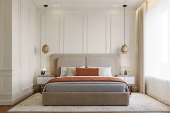 Интерьер спальни cветильниками над кроватью  смотреть на Basicdecor