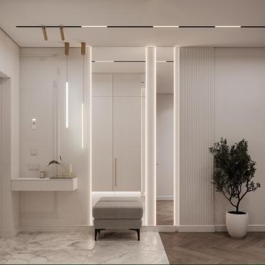 Интерьер прихожей cветовыми линиями и с подсветкой  смотреть на Basicdecor