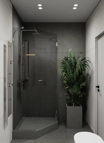 Интерьер ванной с душевой из плитки  смотреть на Basicdecor